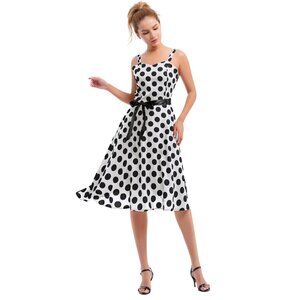 Vintage Polka Dots Spaghetti Strap Dress 1900s Rockabilly Cocktail Tea Party
